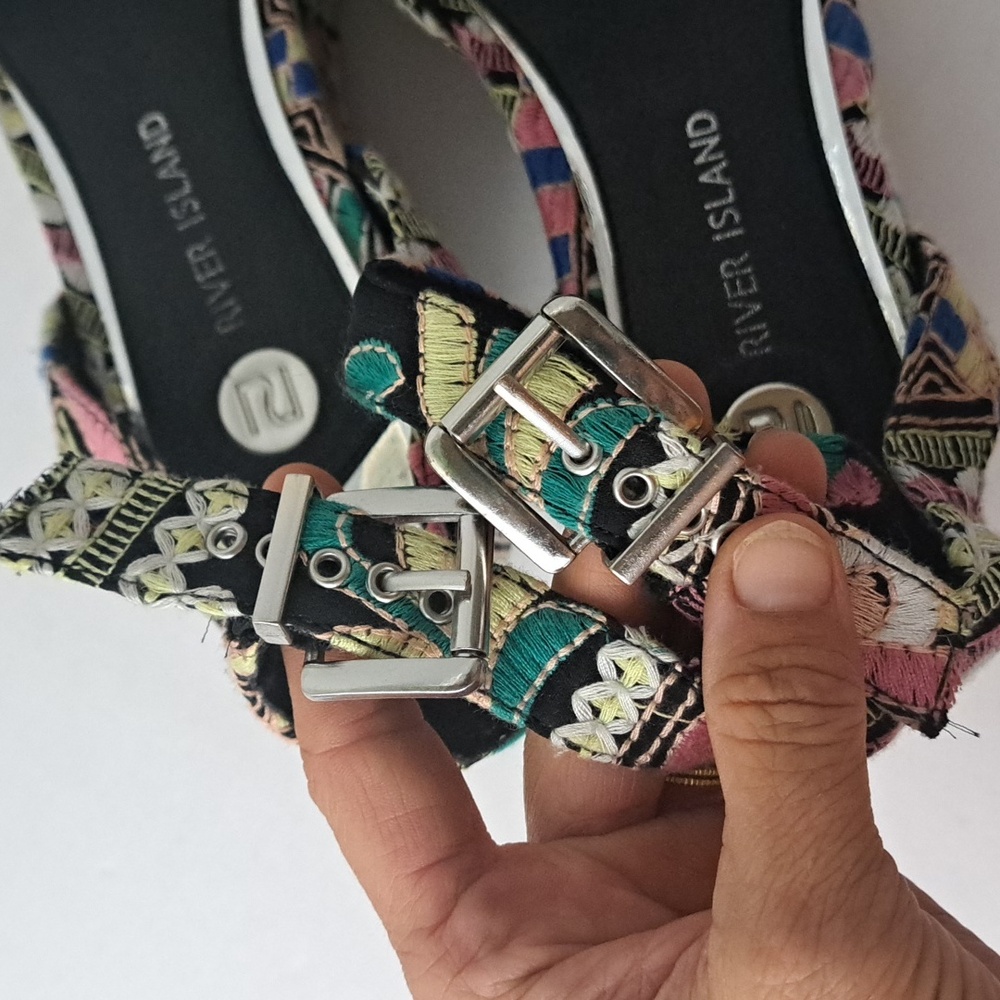 River Island Russia Platform Vibrant Folk Art Embroidered Ankle Strap Sandals 8 - Picture 8 of 14